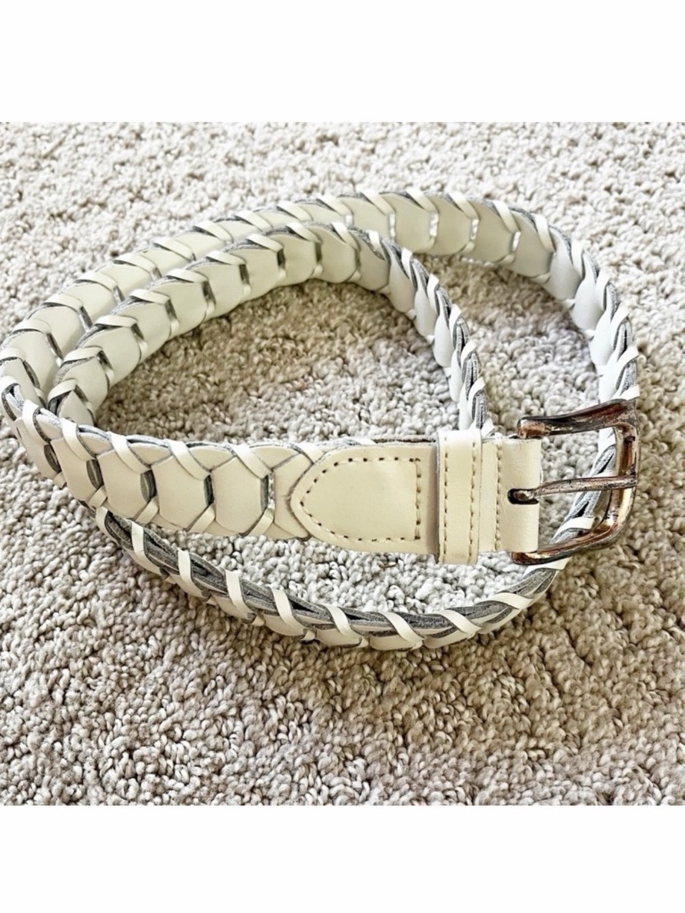 County Seat Womens Ivory Woven Belt Sz L Braided Leather Western Classic Brass